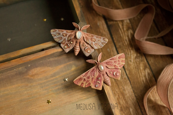 Leopard moths made of polymer clay. - My, Butterfly, Polymer clay, Needlework, Needlework without process, , Longpost