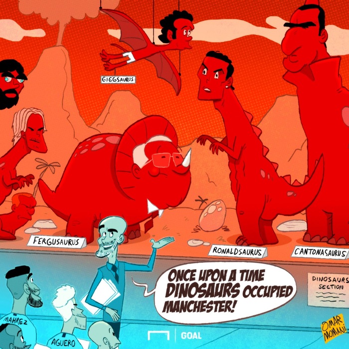 Once upon a time, other animals dominated Manchester... - , Manchester United, Manchester city, Football, Caricature, Dinosaurs