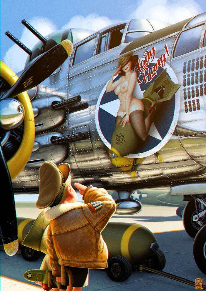 Honor - NSFW, Art, Drawing, Airplane, Boobs, Denis Zilber