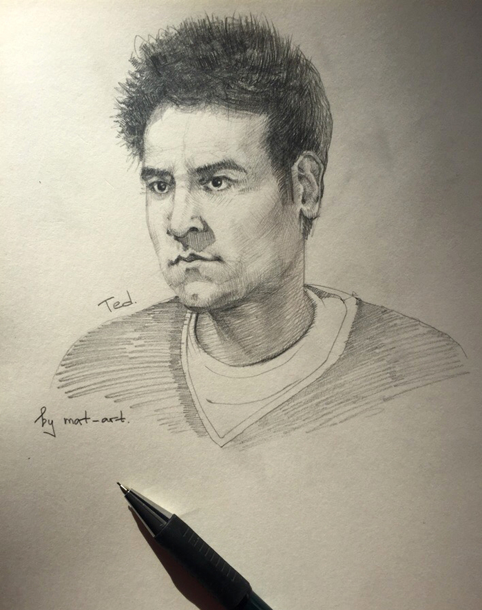 Ted - My, Pencil, Drawing, Art, Ted Mosby, Art, Face, Person