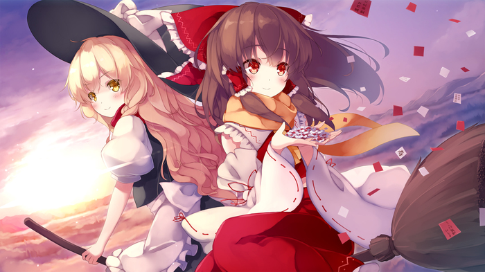 Anime art - Loli, Touhou, Anime Art, Kirisame Marisa, Hakurei Reimu