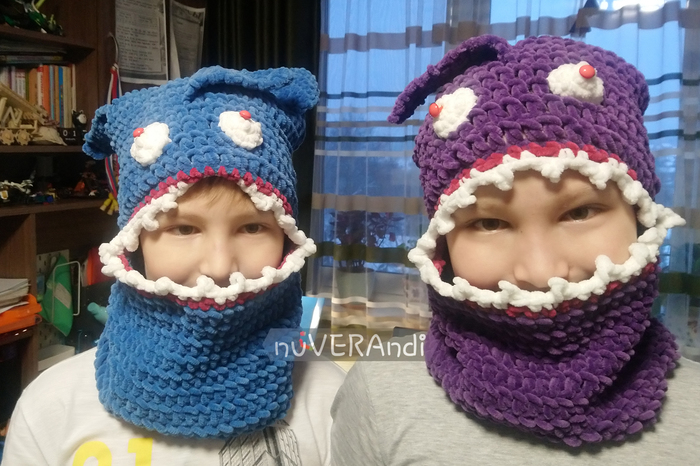 What is it like to watch from the mouth of a shark? - My, Needlework without process, Knitting, Crochet, Shark, Cap, New Year, 2019, Longpost