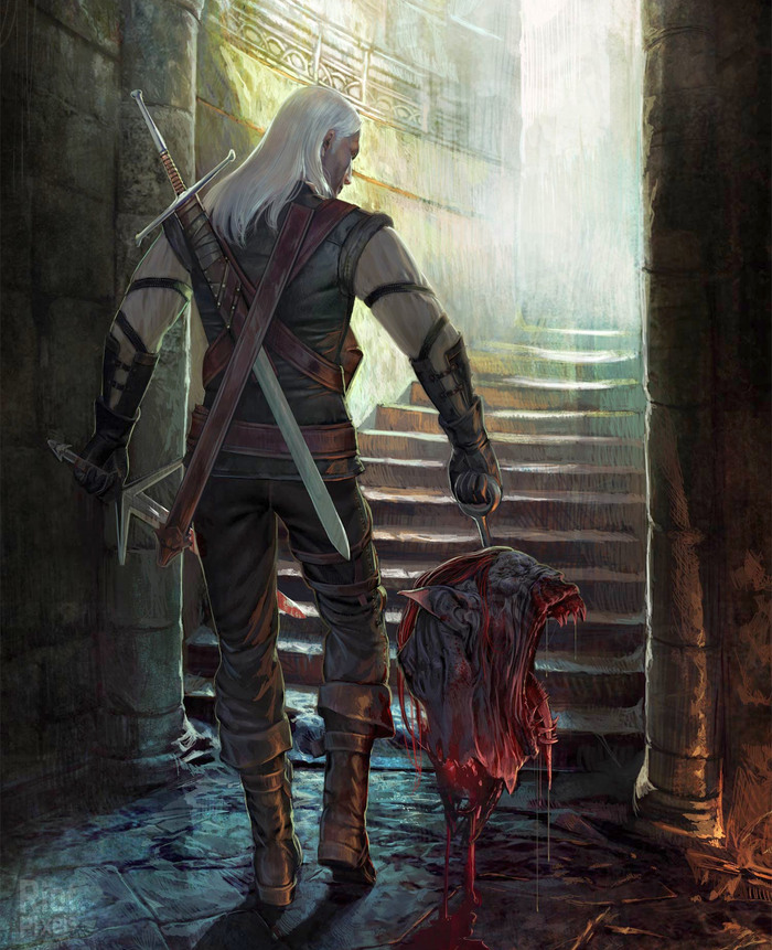 Witcher vs Striga. - Riot games, Stryga, Geralt of Rivia, Witcher, Drawing, Art