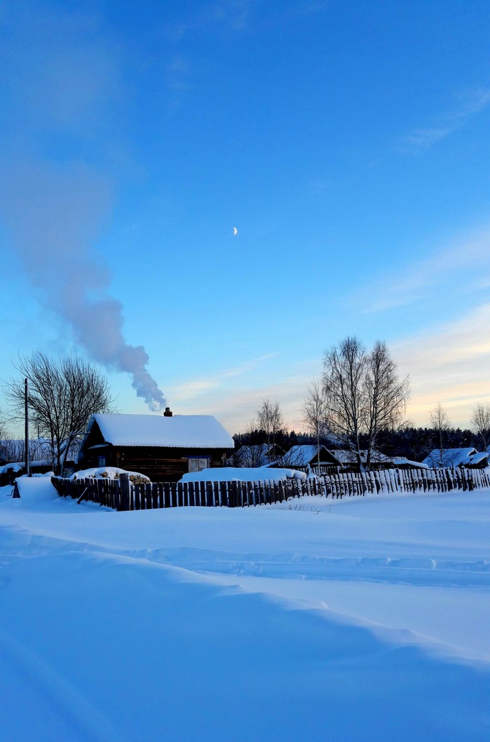 Christmas Eve - My, Evening, Perm Territory, Village, moon, House, Winter