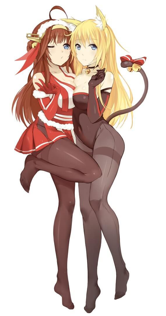 Anime chan #16 - Anime art, Bismarck, Animal ears, Kantai collection, Kongou, Neko, Tights