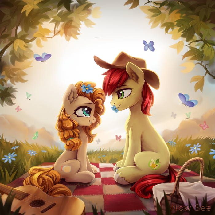 Pear Butter and Bright Mac My Little Pony, Ponyart, Pear Butter, Bright Mac, Inowiseei