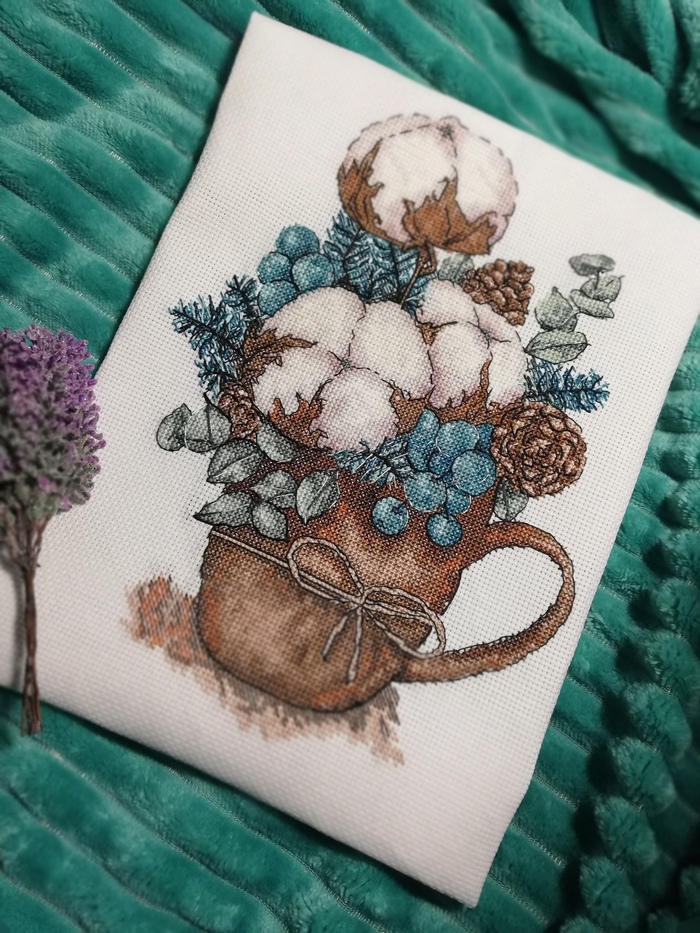 Cup with cotton - My, Embroidery, , With your own hands, Cotton