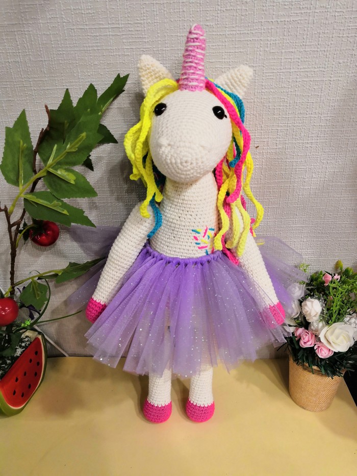 Sweet Unicorn - My, Knitted toys, Knitting, Crochet, , Longpost, Unicorn