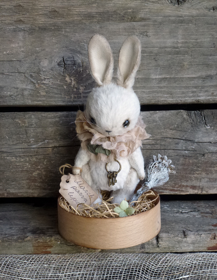 March rabbit small. - My, Needlework, Needlework without process, Rabbit, White Rabbit, March Hare, Teddy's friends