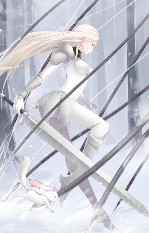 Give Claymore in the tape?! - Anime art, Anime, Warrior, Mahou Shoujo Madoka Magica, , Crossover, Claymore