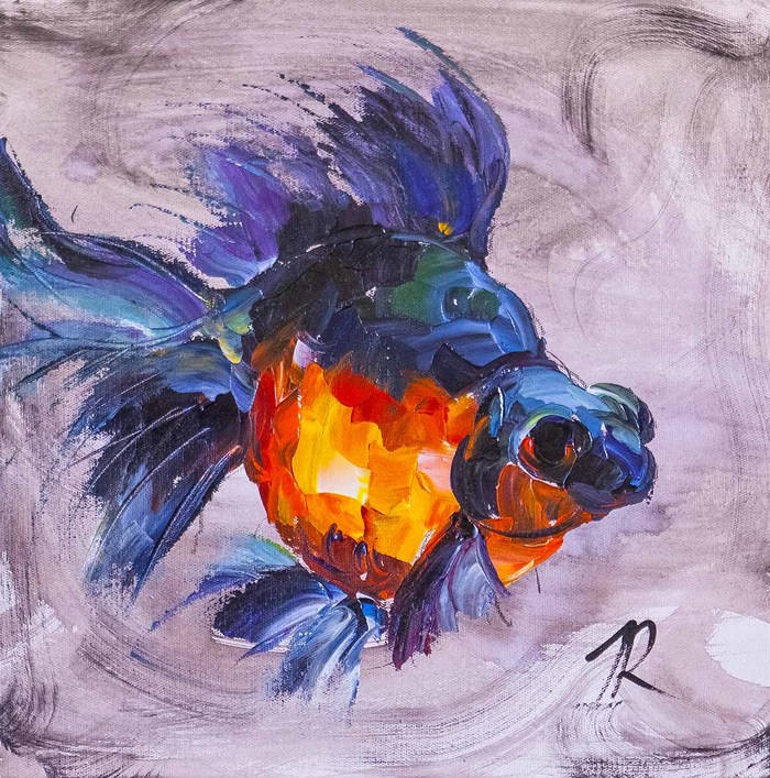 Wish Fulfillment Goldfish - Painting, A fish, Gold fish, Impressionism, Butter, Painting, Decor, Interior