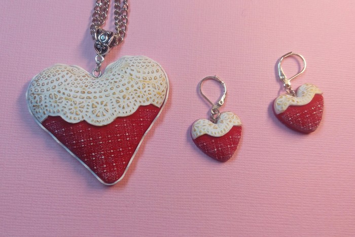 Pendant and earrings Hearts. Polymer clay. Master Class. - Handmade, Polymer clay, Video