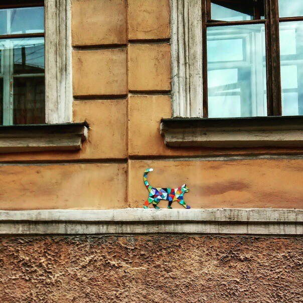 Petersburger Ulyana Shkatova places a mosaic on the walls of St. Petersburg houses - Saint Petersburg, Mosaic, cat