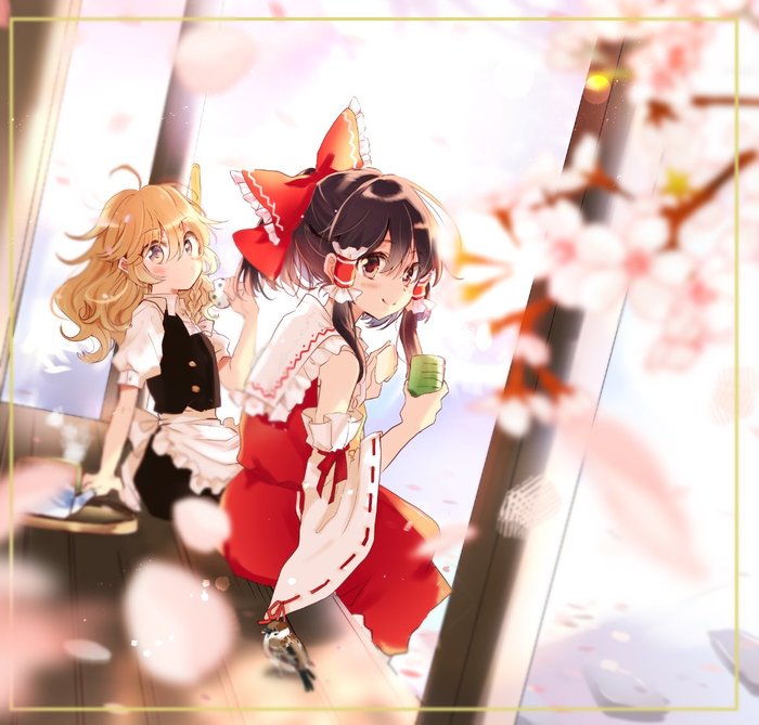 Blossom - Anime, Anime art, Touhou, Hakurei Reimu, Kirisame marisa, Poprication