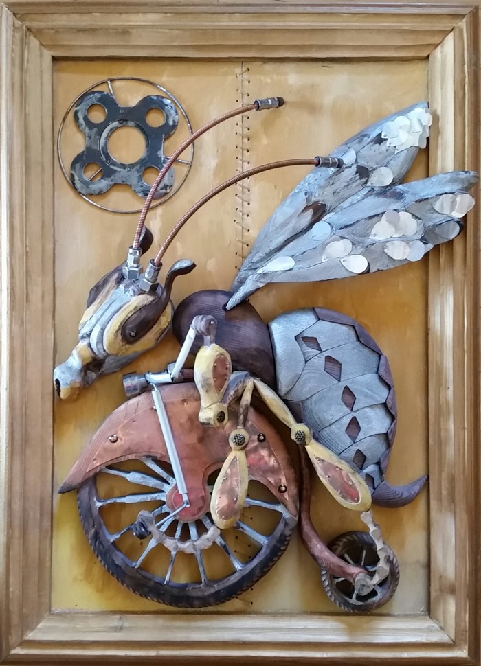 VeloOsa. Mixed media. 70cm x 50cm. - My, Wood carving, Fantasy, Insects, Art, Modern Art