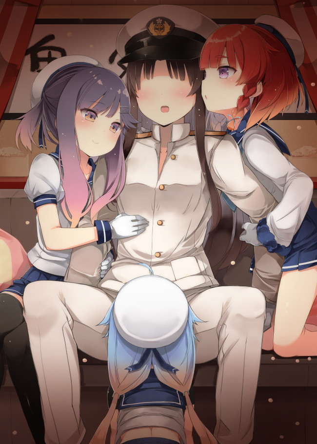 Kaibokan attack - Anime, Anime art, Kantai collection, Female Admiral, Yuri, Etorofu, Sado, Tsushima