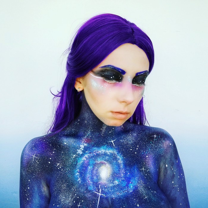 Happy Cosmonautics Day! - My, Bodypainting, Face painting, Space, Galaxy, Cosmonautics Day, Milky Way