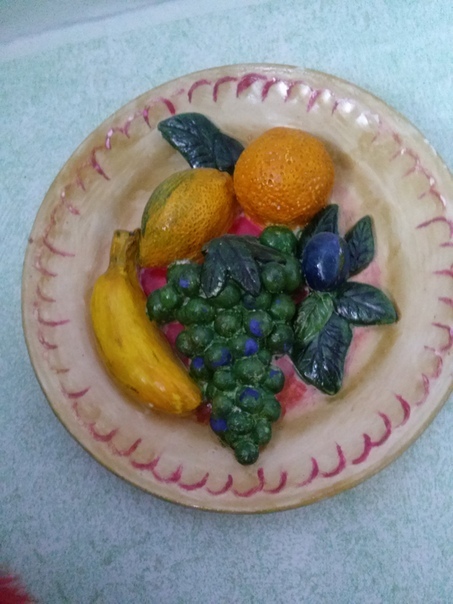 fruit plate - My, Longpost, , Hudozhka, First experience, Plate, With your own hands, Crafts