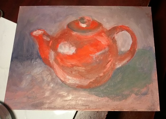 Kettle - My, Learning to draw, Kettle, Oil paints