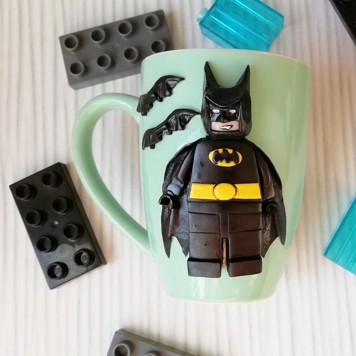 Lego mugs - Polymer clay, Needlework without process, Кружки, Lego Batman, Mug with decor, Creation, Longpost
