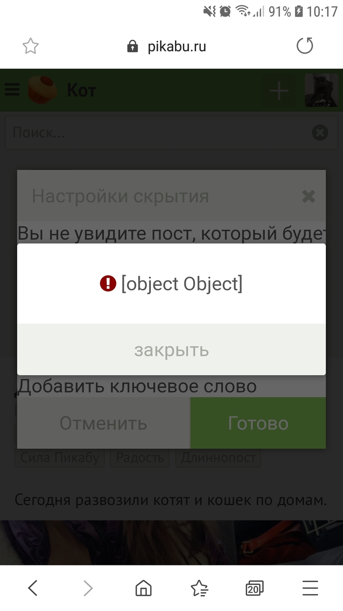 Баг или фича? Не возможно добавить тег в игнор. - Баг на Пикабу, Ошибка