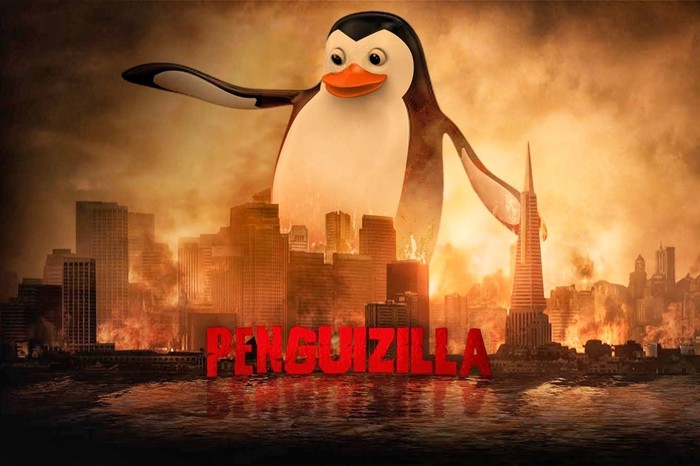 penguin smash - My, Art, Photoshop master, Penguins, Godzilla, Scene from the movie, GIF