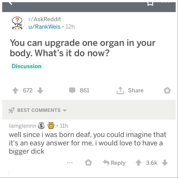 - You can improve one organ in your body. What will you choose? - Question, Screenshot, Picture with text, Reddit