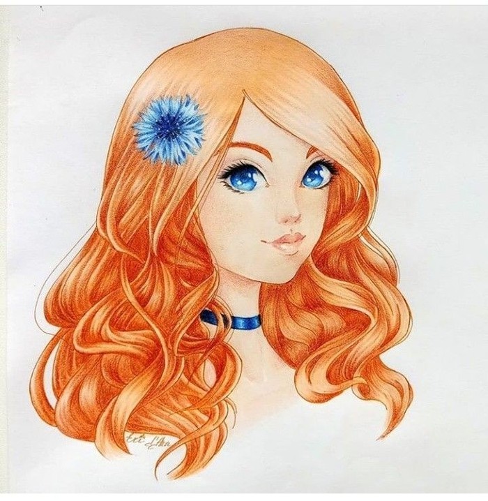 Chasodei - My, Vasilisa, Drawing, Girls, Redheads, Cornflower
