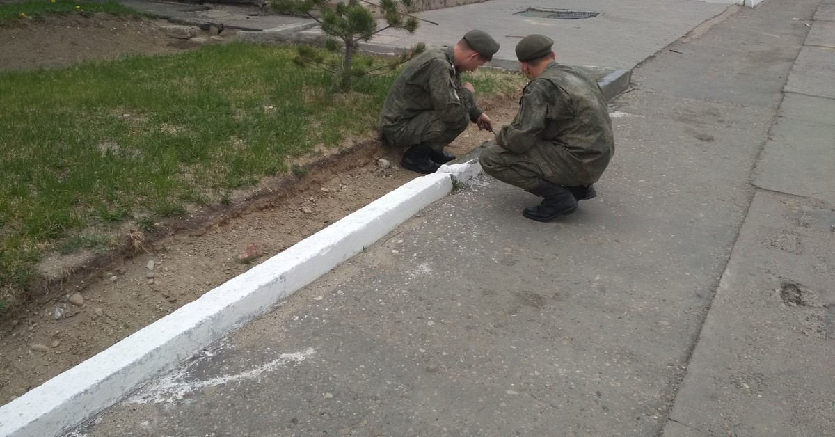 Читать земляной солдат. В армии бордюры. Армия бордюры красит. Покраска бордюров в армии. Солдаты красят бордюры.