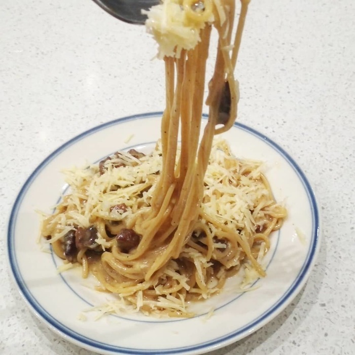 Pasta Carbonara. - My, Recipe, Paste, Carbonara, Food, Cooking, Bacon, Video, Longpost