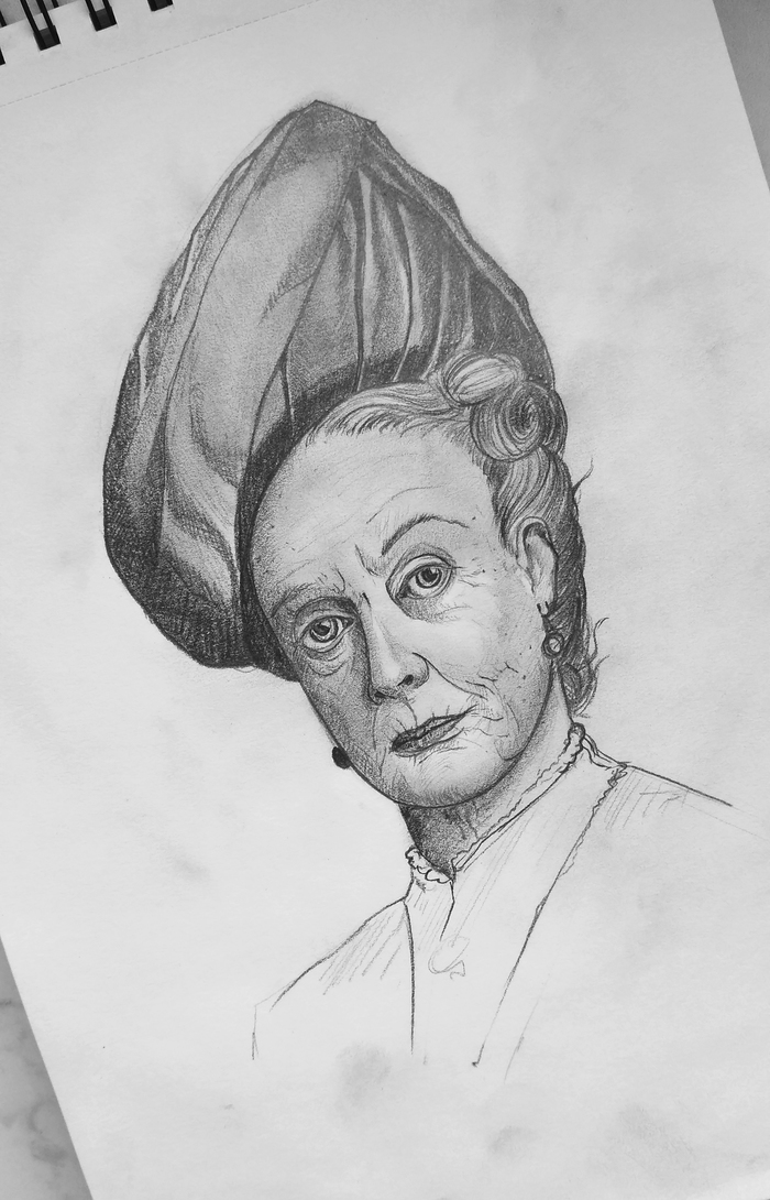 Maggie Smith in pencil - My, Pencil drawing, Maggie Smith, Black and white, Sketch, Kandibober, Drawing, Portrait, Actors and actresses