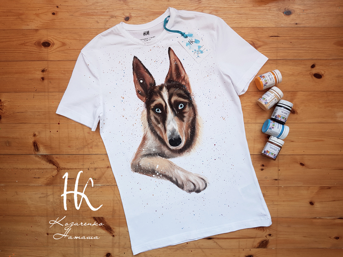 Hand-painted Dog! - My, Art, Painting on fabric, T-shirt, Dog, Handmade, Acrylic, Painting, Animalistics