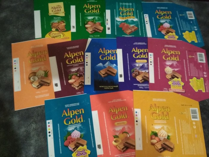 The evolution of wrappers from Alpen Gold chocolates - My, Chocolate, Alpen Gold, Longpost