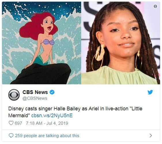 The Little Mermaid in the new Disney film adaptation will be a black woman. Actress and singer Halle Bailey was selected for the role. The witch will remain white - the little Mermaid, Screen adaptation, Walt disney company, African American, Casting, Holly Bailey, Blacks