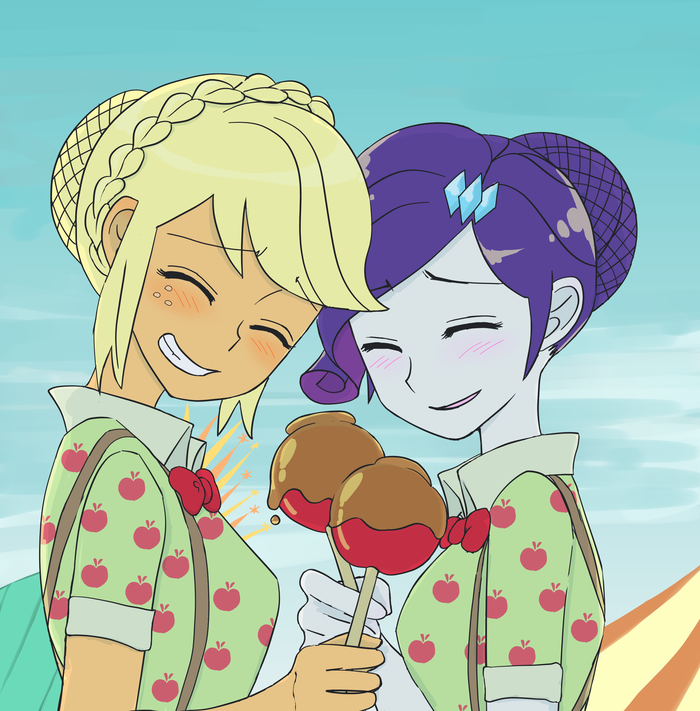 Caramel apple girls My Little Pony, Equestria Girls, Applejack, Rarity, Haibaratomoe