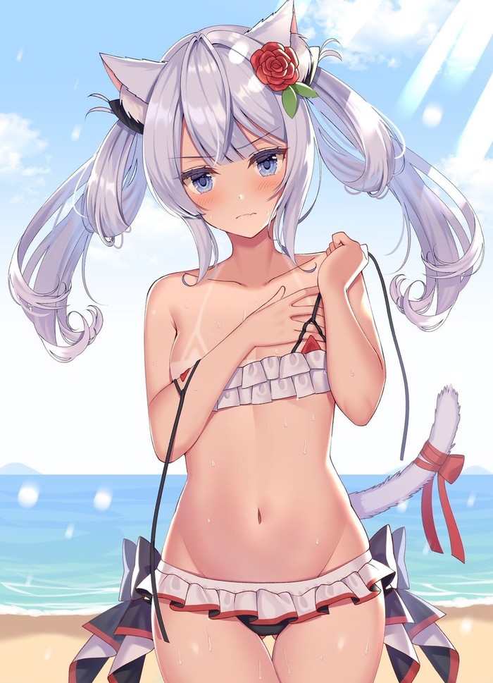 Anime Art - NSFW, Аниме, Anime Art, Azur Lane, Hammann, Animal Ears, Купальник