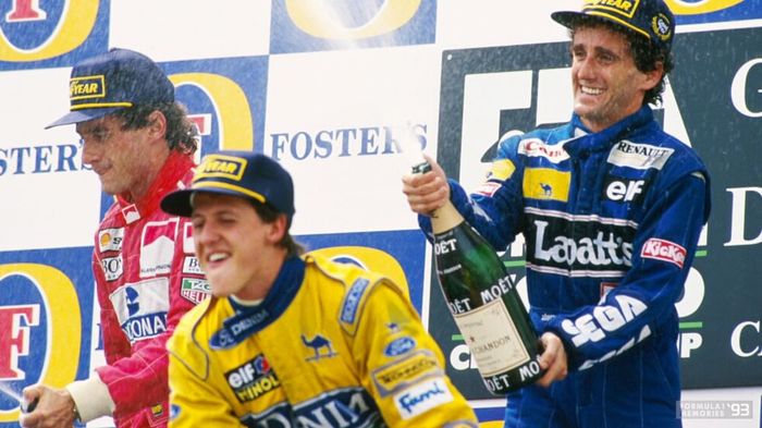 The only podium of the three together - Formula 1, Ayrton Senna, Michael Schumacher, Alain Prost, 90th, Race