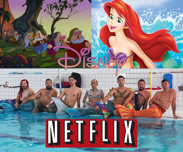 Variation on the theme of Netflix adaptations - Snow White and the Seven Dwarfs, the little Mermaid, Symbiosis, Netflix, Netflix adaptation, Humor, Walt disney company