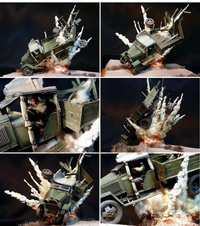 Model, they can! - Car, Diorama, Truck, Explosion, Modeling, Auto