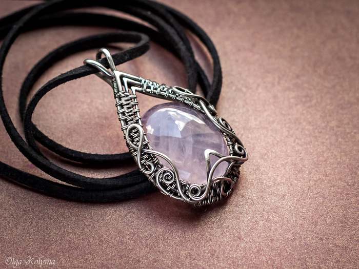 Pendant with rose quartz - My, Wire wrap, Pendant, Rose Quartz, Needlework without process, Decoration, Longpost