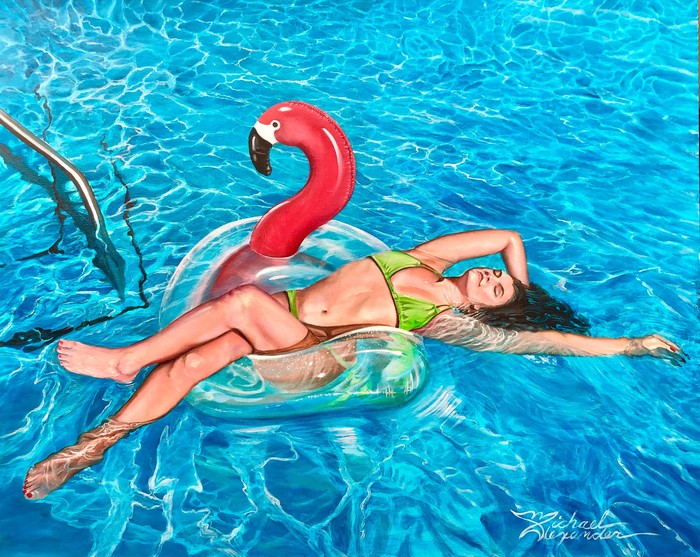 Some kind of art 15 - Art, Beautiful girl, Swimming pool, Flamingo, Water