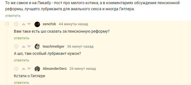 Обожаю солидарность Пикабу! - Комментарии, Адольф Гитлер, Лубрикант, Комментарии на Пикабу, Пенсионная реформа