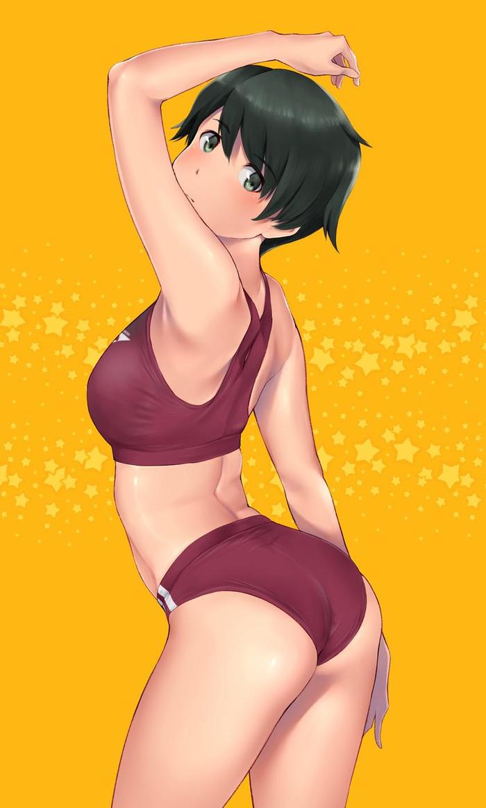 Mogami - NSFW, Kantai collection, Mogami, Anime art, Anime, Art, Booty, , Sportswear