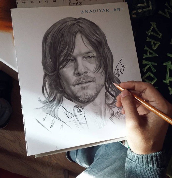 Paper from the sketchbook 212. Simple pencil. - My, the walking Dead, Daryl Dixon