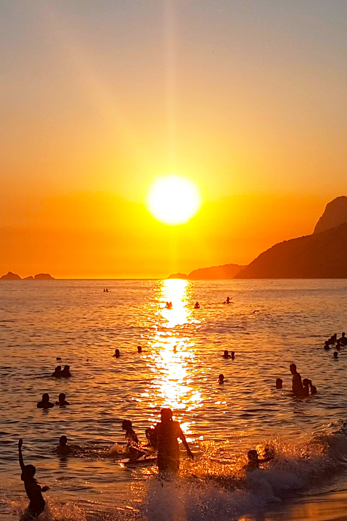 Brazil, beach in Rio de Janeiro - Brazil, Rio de Janeiro, Beach, Relaxation, Bathing, Joy, Happiness, Sunset, Bathing
