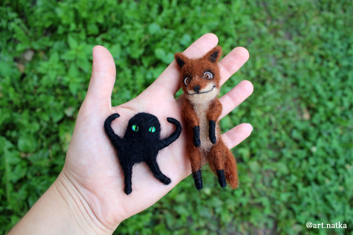 Brooches that lift your spirits - My, Needlework without process, Byy, Stoned fox, Dry felting