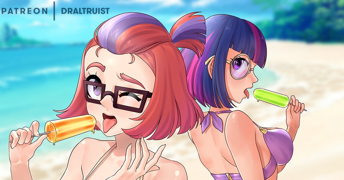 Moondancer and Twilight Sparkle - NSFW, My little pony, Humanization, Moondancer, Twilight sparkle, Draltruist, MLP Edge, Swimsuit