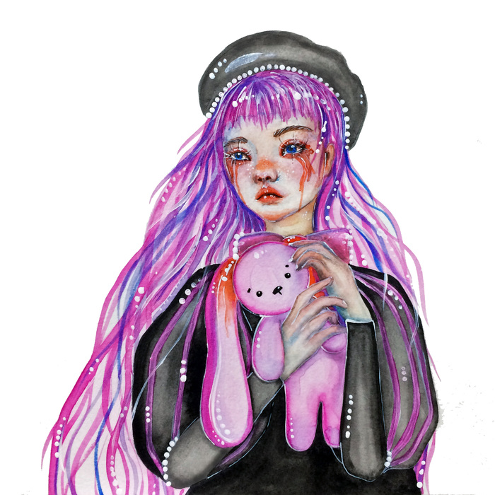 Crybaby. - My, Drawthisinyourstyle, Challenge, Watercolor, Illustrations, Girl, Video, Longpost