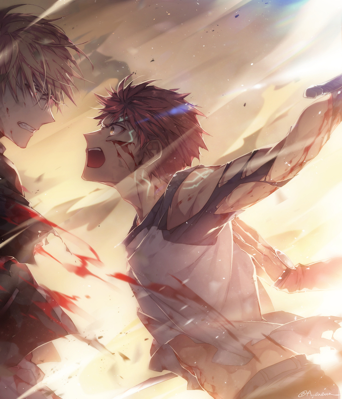 Shirou Emiya vs Gilgamesh - Anime, Anime art, Emiya Shirou, Gilgamesh, Fate, Fate-stay night, Sueun