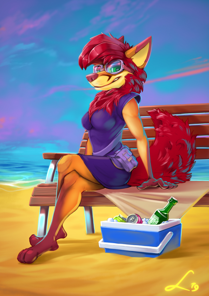 fox and sea - Lepricon, Furry, Art, Landscape